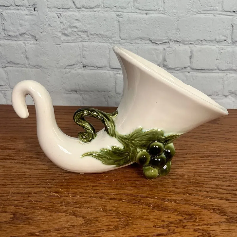 Hull 'Tokay' Tuscany vintage ceramic cornucopia planter vase grapes grapeleaves